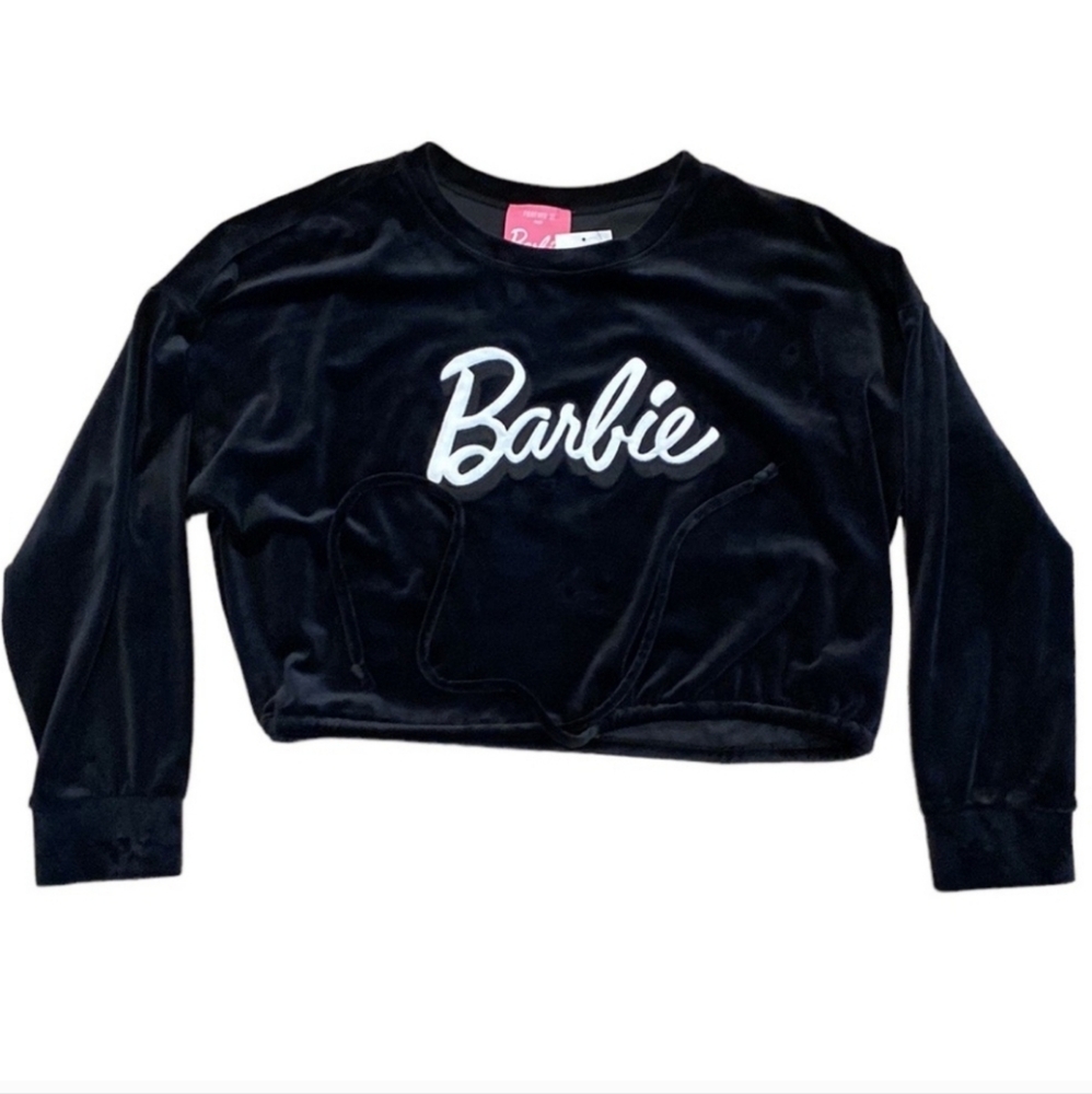 ✨️BARBIE BLACK VELOUR LONG SLEEVE CROP TOP SZ S NWOT✨️